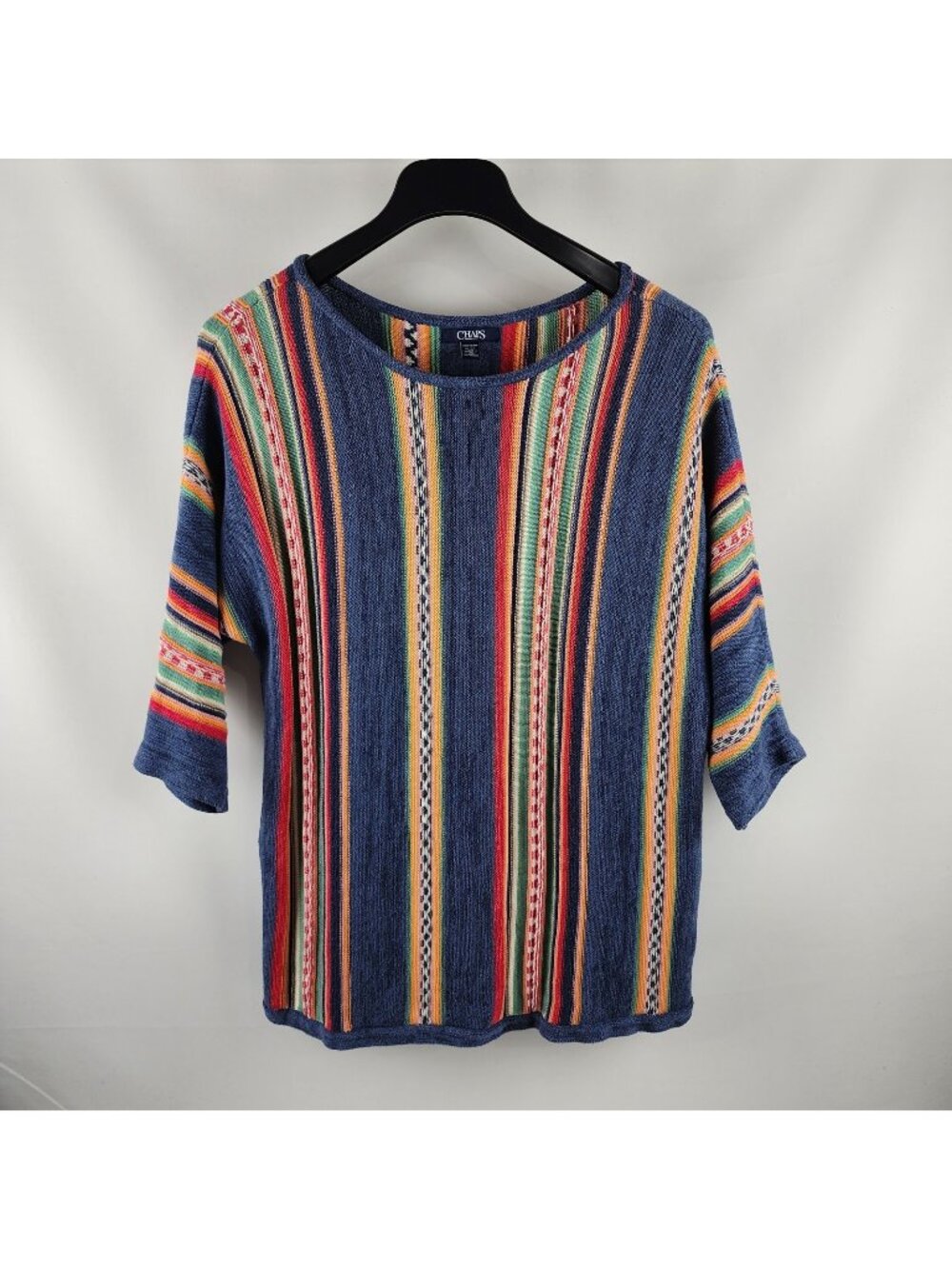 Chaps Sweater Womens 2X Multi Knit Aztec Stripe 3/4 Sleeve Pullover